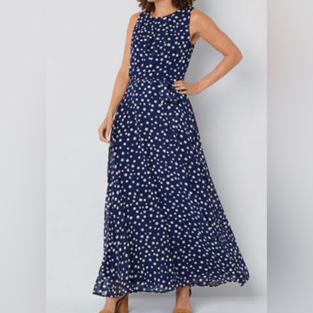 NWT, size 18, Nicole Miller Navy blue with white polka dots maxi dress